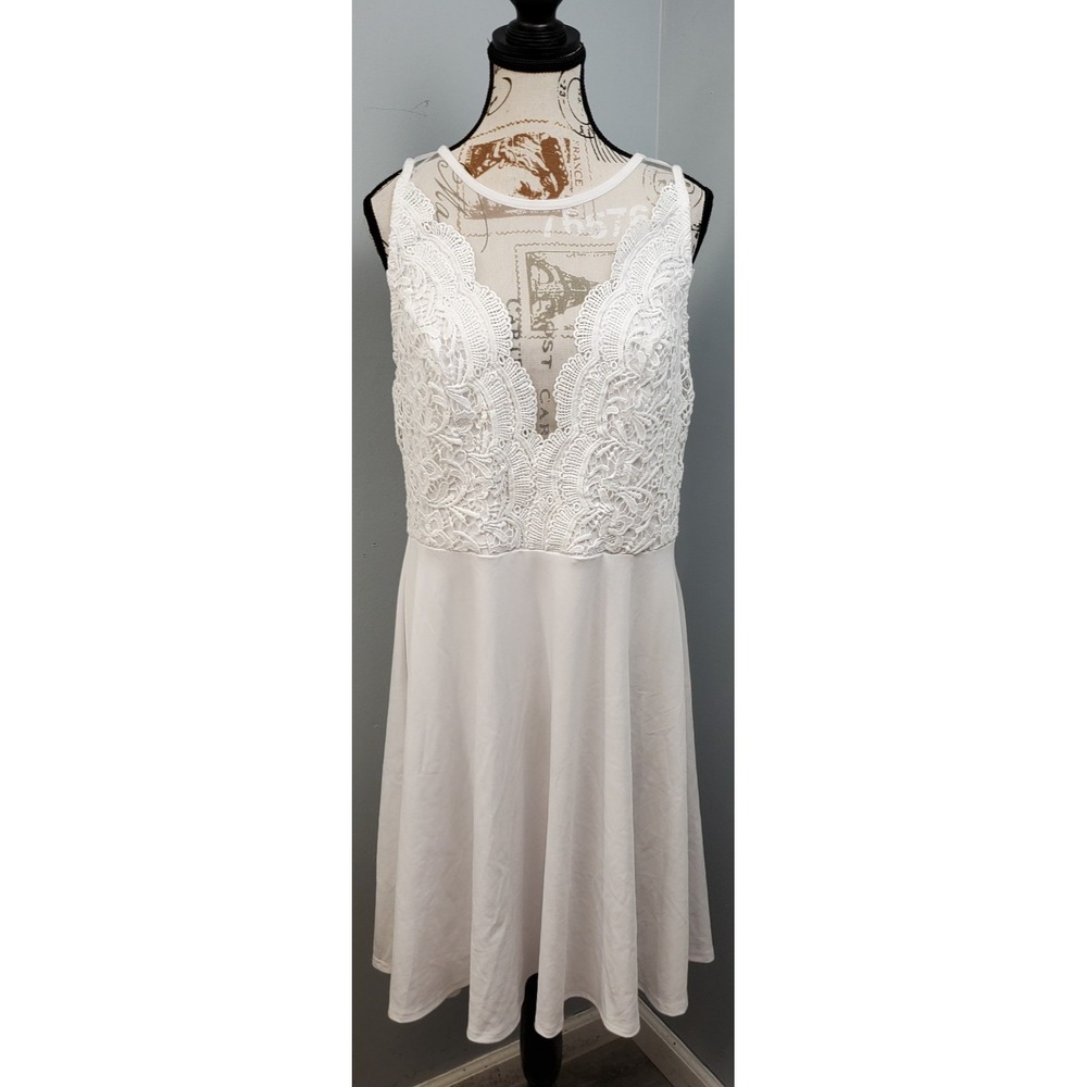 Grace Karin Fit & Flare Dress Women 2XL White Crochet Lace Bodice Cocktail Party